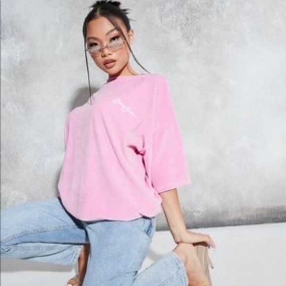 Missguided x Sean John Pink Velour Suede Oversized tee t-shirt - Picture 2 of 8